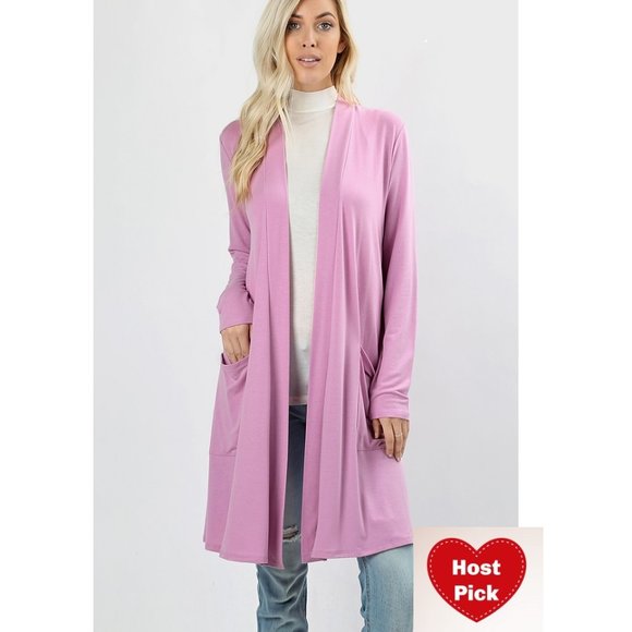 Robe Style Duster with pockets Long Flowing Cardigan - Mauve - Picture 1 of 5